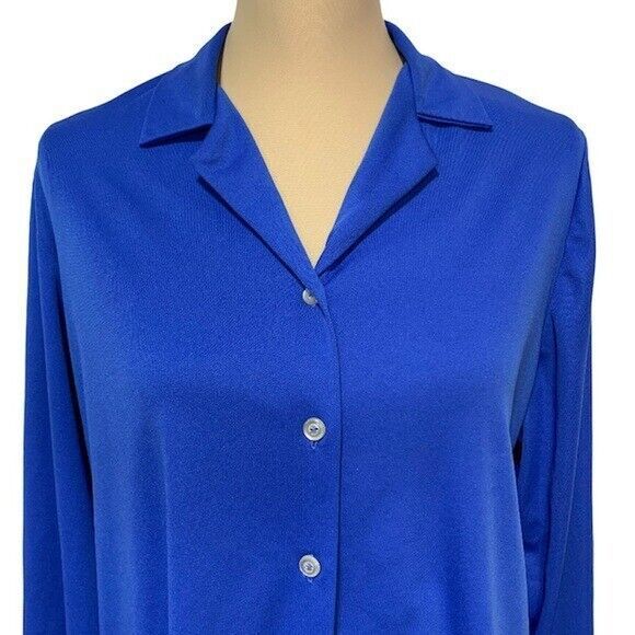 Vintage Blair Women Top Shirt Navy Blue Medium Button Down - Picture 4 of 9
